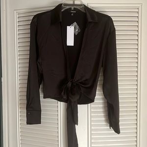 Black wrap silk crop top